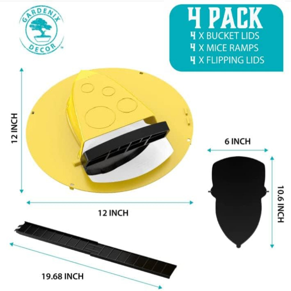 Bucket lid mouse traps, humane rodent control 4-pack for pest management