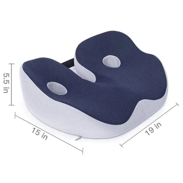 Portable memory foam seat cushion for tailbone relief, enhancing comfort and posture in any seat.