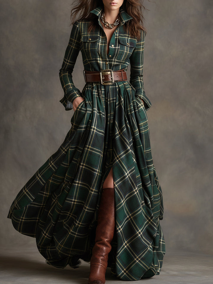 Elegant women's belted shirt maxi dress, a versatile and sophisticated long sleeve design.
