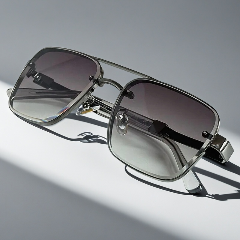 Elevate your style with elegant unisex squared frame sunglasses. Gold frame, gradient lenses & UV protected.