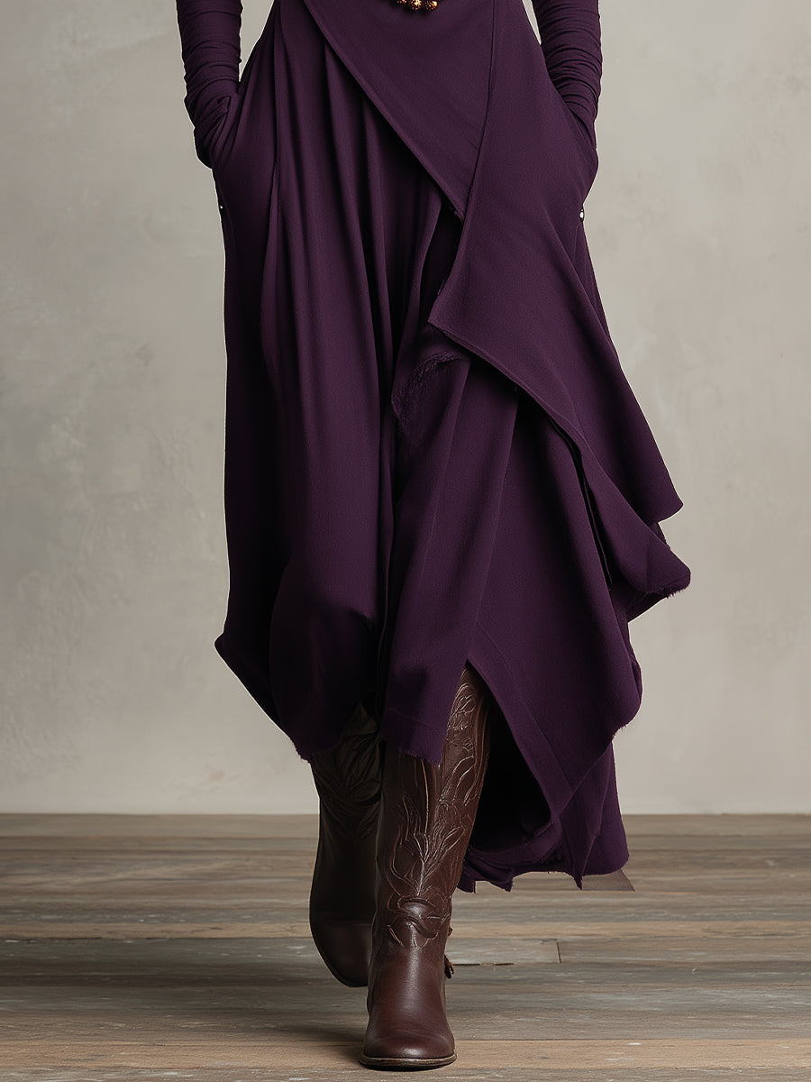 Sophisticated ladies' draped turtleneck dress, comfortable and elegant for daily wear or special events.