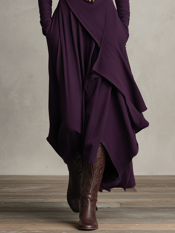 Sophisticated ladies' draped turtleneck dress, comfortable and elegant for daily wear or special events.