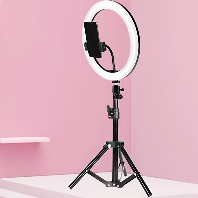 10-inch LED ring light with adjustable tripod stand & phone holder for photography, video, streaming, makeup, content.