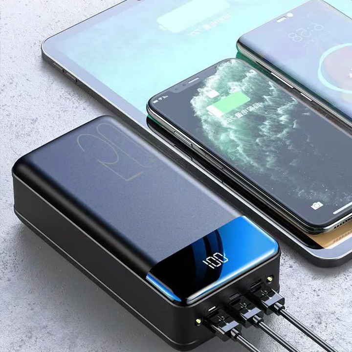 100000mAh portable power bank for multiple devices, fast charging smartphones & tablets on the go.