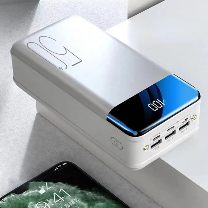 High-capacity 100000mAh portable charger. Ideal travel accessory & emergency power bank for phones & tablets.