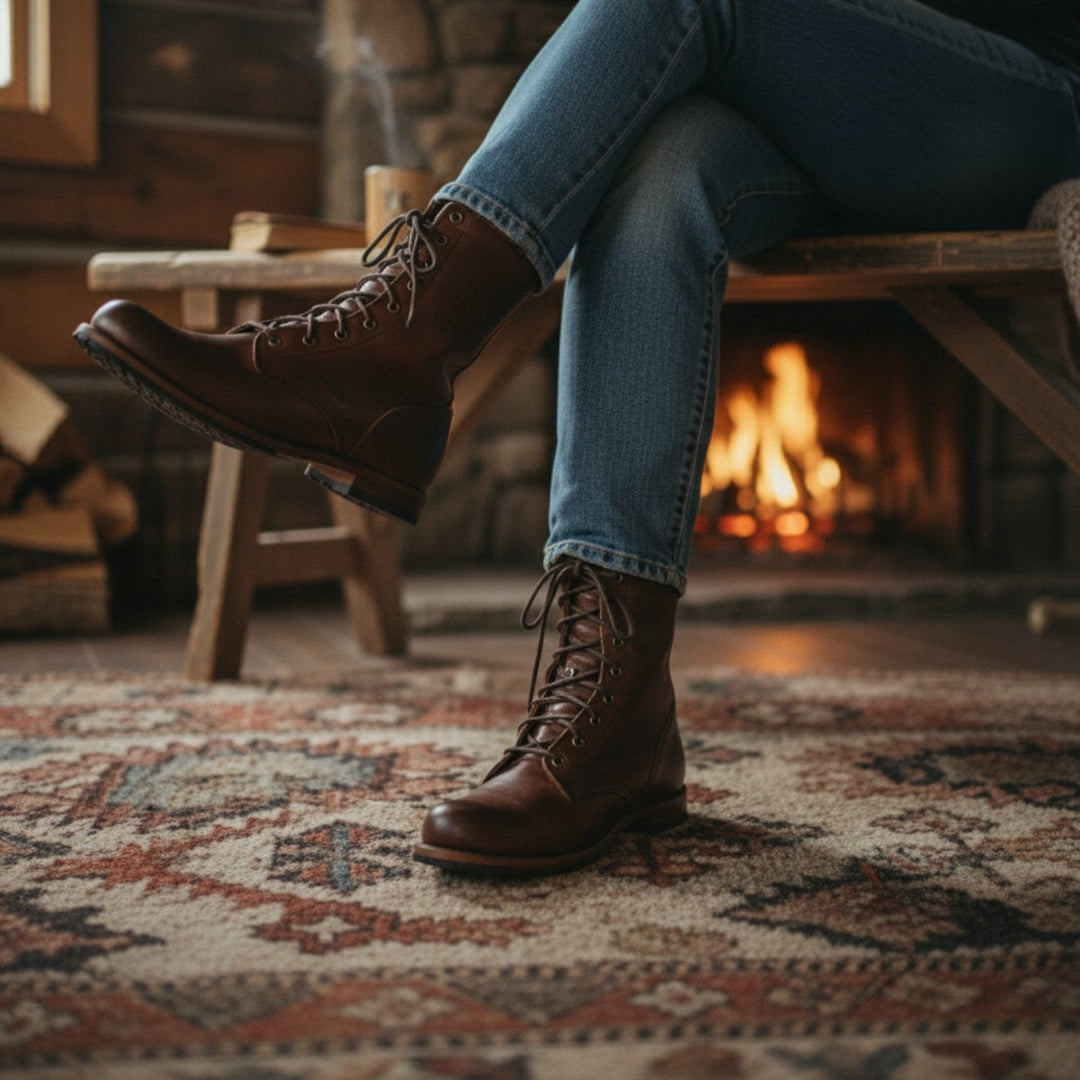 Versatile women's mid-calf lace-up boots, combining style & comfort for everyday fall/winter wear.