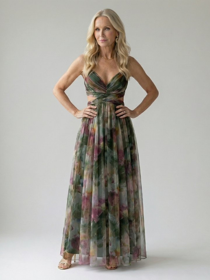 Comfortable & stylish women's soft wrap maxi dress, sleeveless, flowy, for summer elegance.