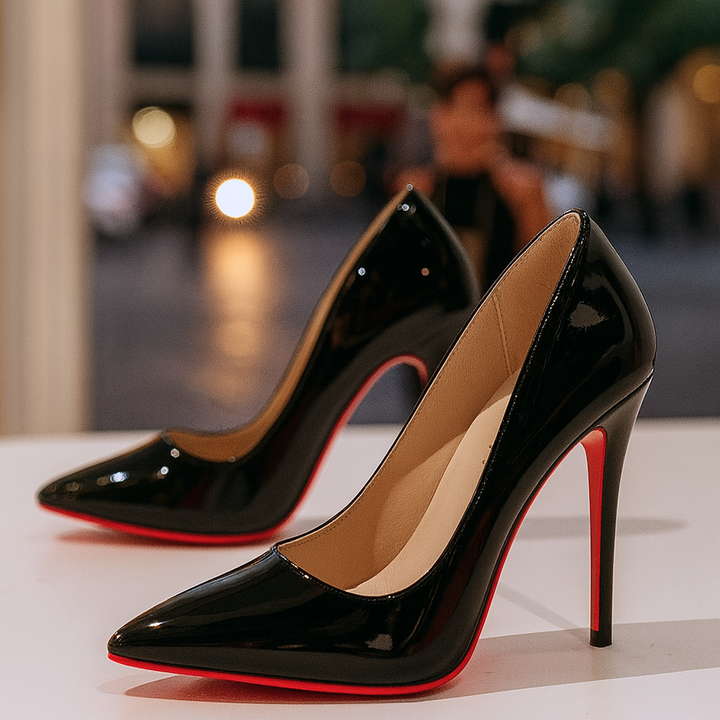 Sleek women's black stiletto heels with a sharp pointed toe, a timeless choice for any formal or elegant occasion.