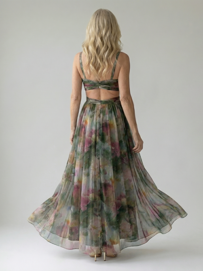 Lightweight & flowy women's wrap maxi dress, sleeveless, soft, perfect for summer days.