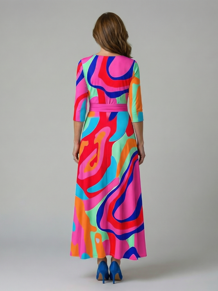 Summer & spring floral wrap midi dress, elegant & casual style for women.
