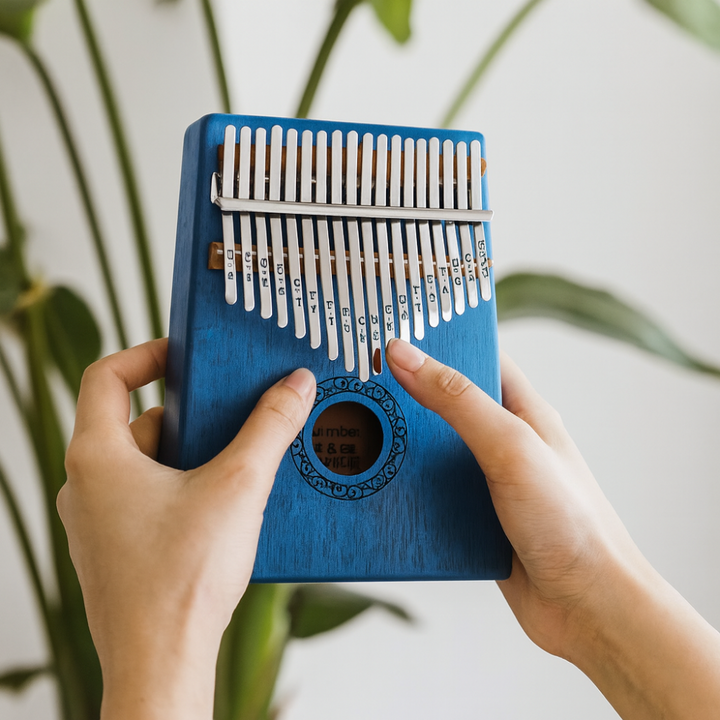Portable wooden 17-key kalimba finger piano, ideal musical instrument for relaxation & practice.