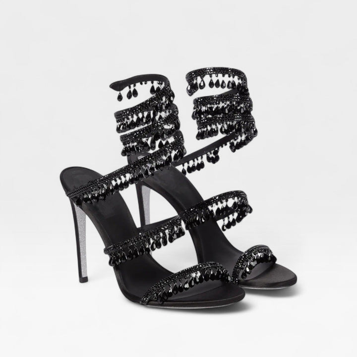 Women's luxury sparkling high heel sandals, strappy & elegant, ideal for special occasion evenings.