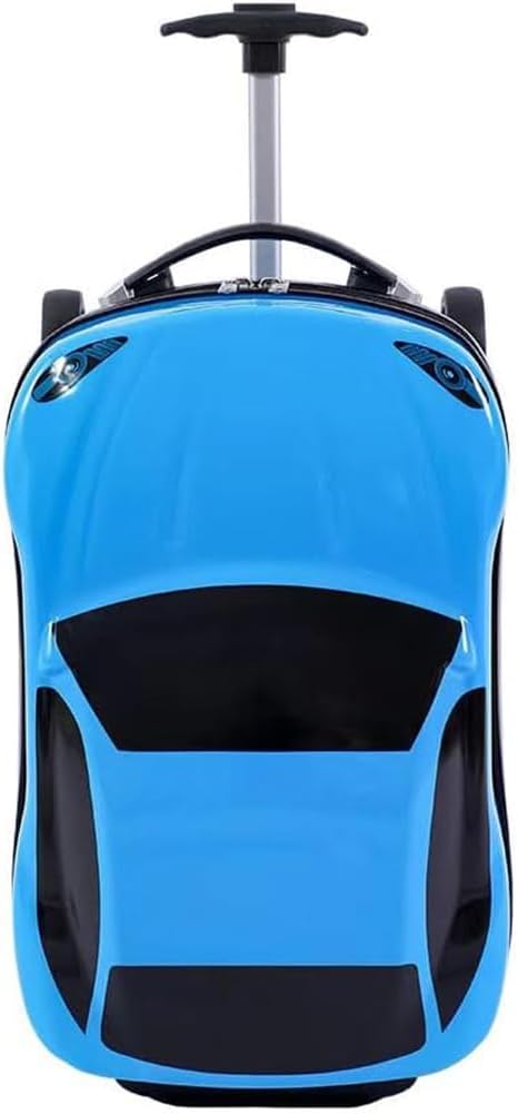 Lightweight 18-inch kids' car suitcase. Pull-along wheeled luggage with retractable handle, perfect for young travelers.