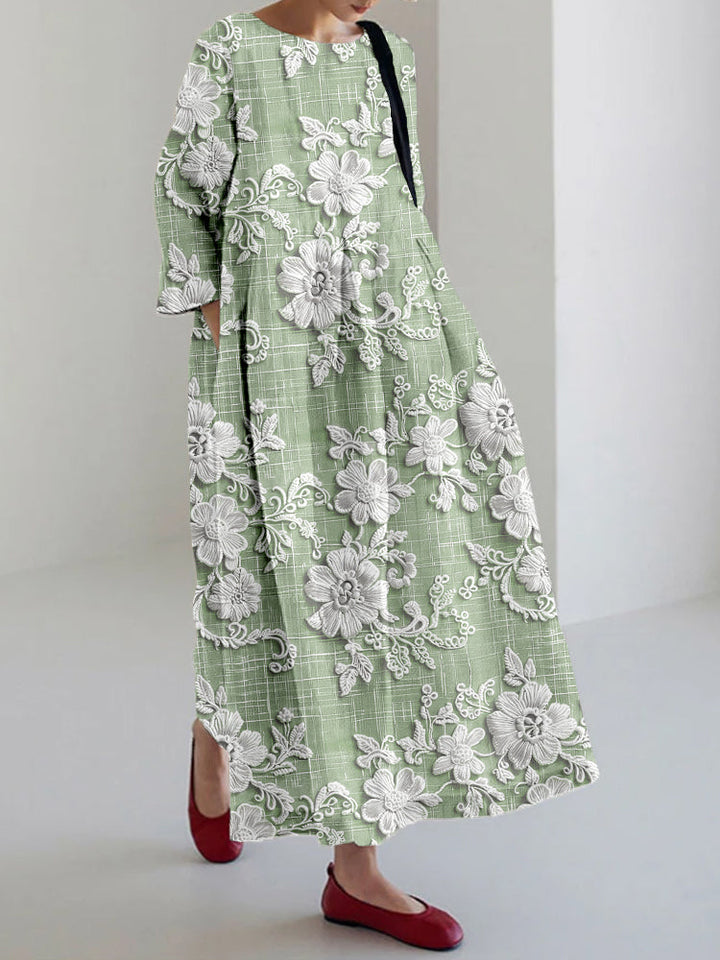 Versatile women's floral maxi dress with 3/4 sleeves, great for spring, summer & casual chic looks.