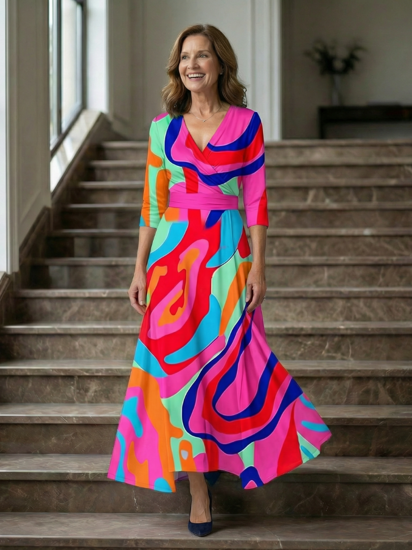 Comfortable & chic: Women's elegant floral cross wrap midi dress, flowy and stylish.