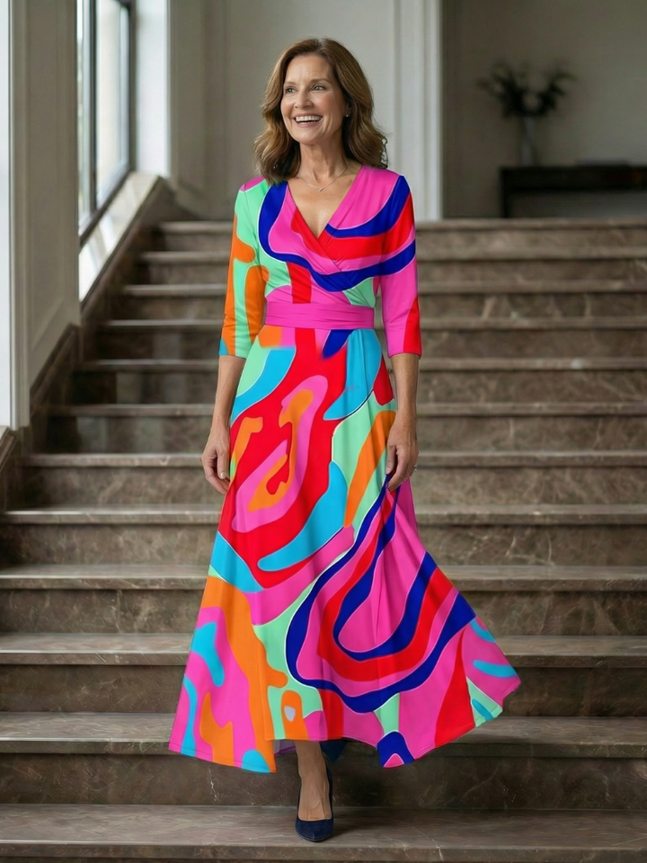 Comfortable & chic: Women's elegant floral cross wrap midi dress, flowy and stylish.