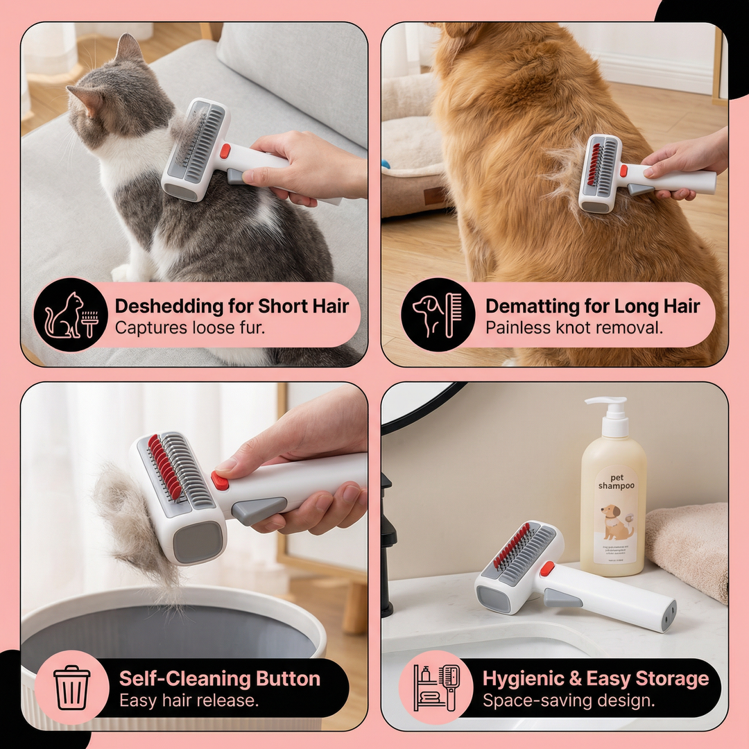 Versatile 2-in-1 pet brush for dogs & cats: grooming, deshedding, & detangling for a shiny, healthy coat.