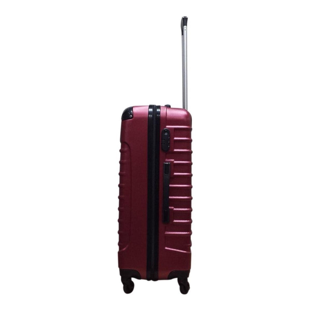 Smooth-rolling burgundy hardshell luggage set with multi-directional spinner wheels for effortless travel.