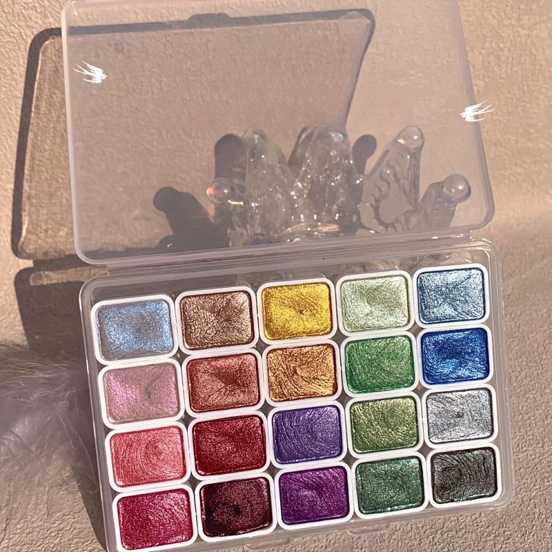 Premium 20-color pearl watercolor paints in solid form, essential art supplies for creative painting.