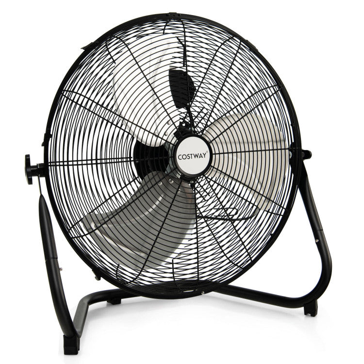 20-inch high-velocity industrial floor fan for powerful cooling in garages & workshops. Heavy-duty metal portable fan.