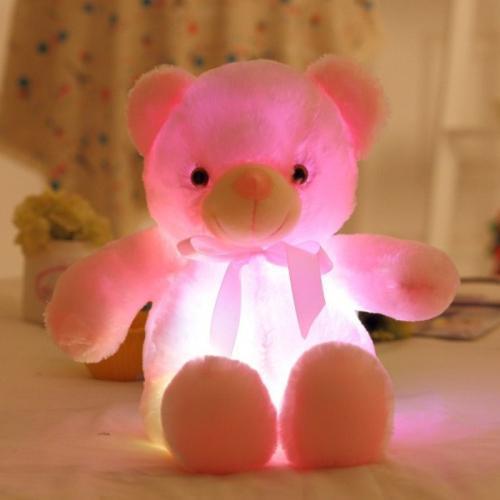 Cuddly 20-inch LED glow teddy bear, a soft light-up plush animal for kids. Interactive comfort toy & unique gift.