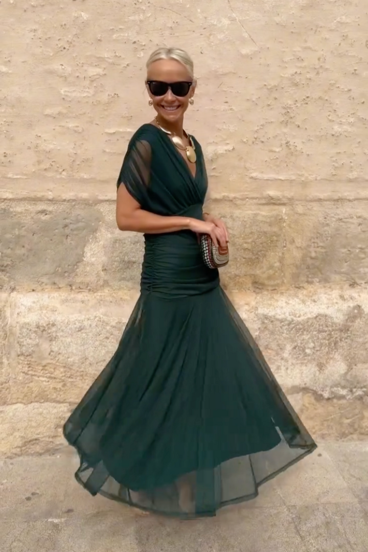Stylish women's elegant V-neck maxi dress, a perfect party & formal fashion statement.