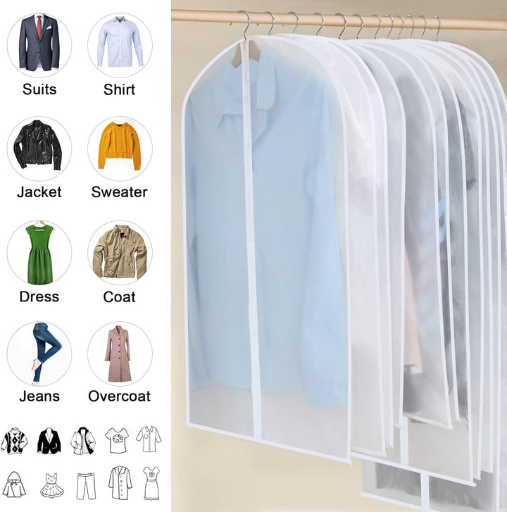 Zippered PEVA garment bags, a 24-pack set for efficient home wardrobe storage & protection.
