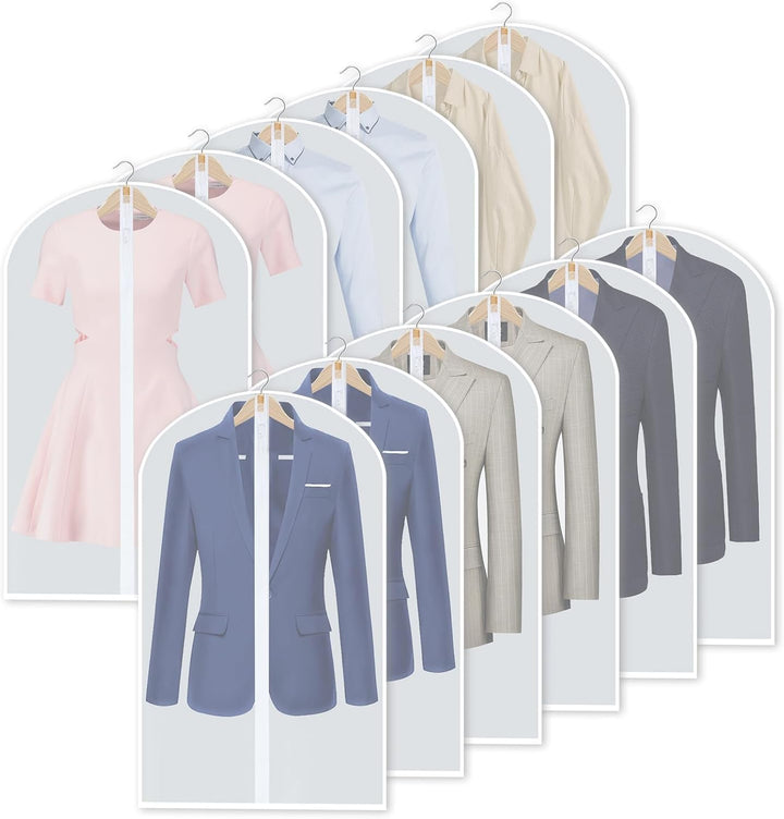 Hanging garment bags made of PEVA, protecting clothing from dust & wrinkles. 24-piece set.
