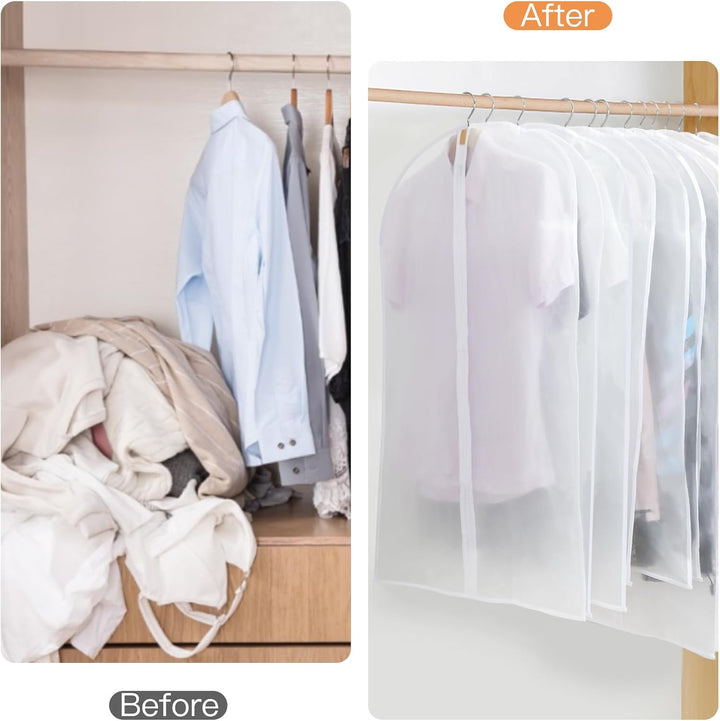 Organize your closet with PEVA garment bags in small, medium, and large sizes. 24-pack value.