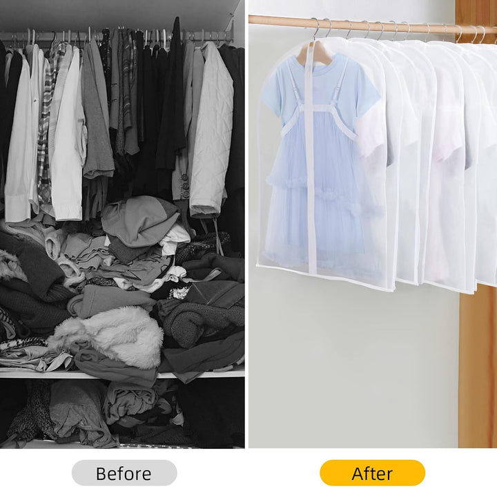 Translucent PEVA suit bags & dress bags, a 24-pack for closet storage. Keeps clothes dust-free & organized.