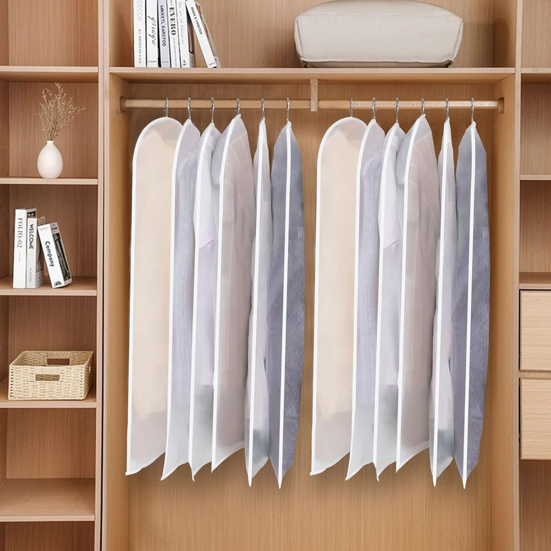 A stack of 24 folded PEVA garment covers, showcasing the bulk pack for closet organization.