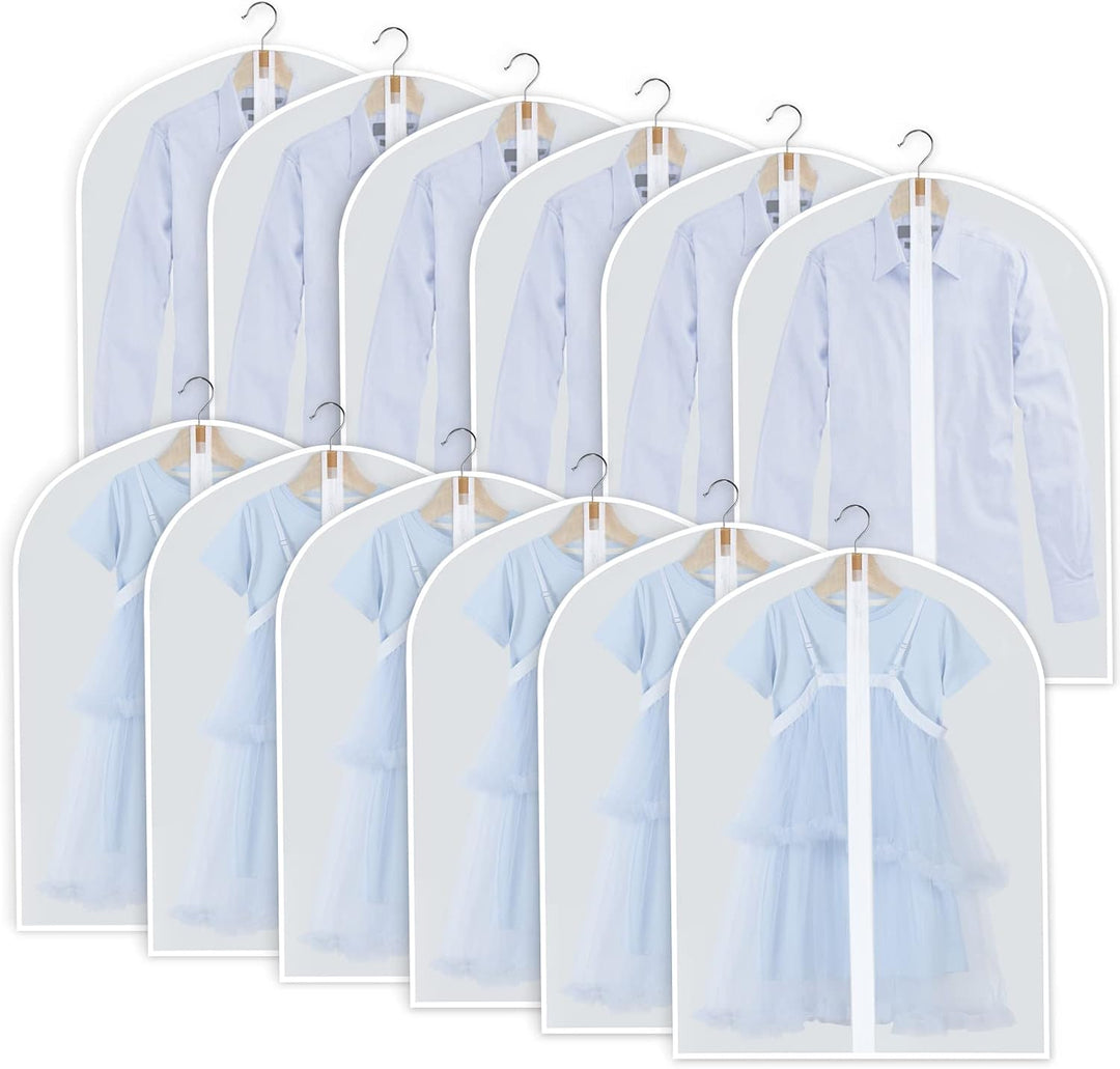 Group of PEVA garment covers illustrating the three different size options for versatile storage.