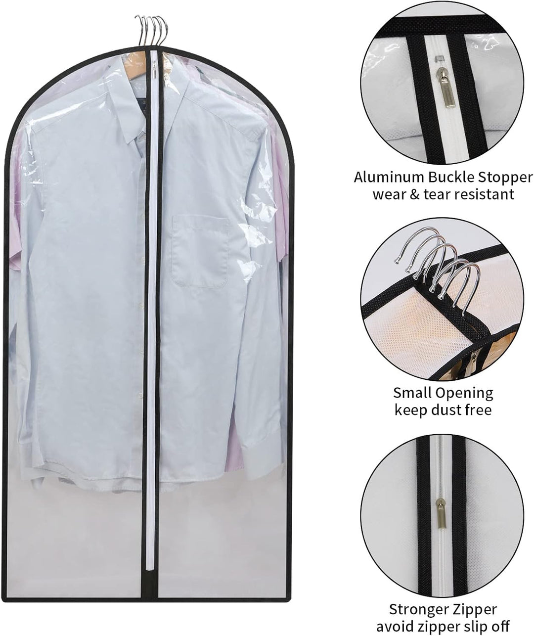 Assorted PEVA garment covers in 3 sizes for suits, coats & dresses. Great for closet organization.