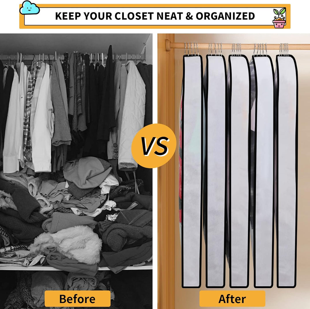 Hanging clothes protector set made of PEVA, keeping garments dust-free. 24-pack for all wardrobe needs.