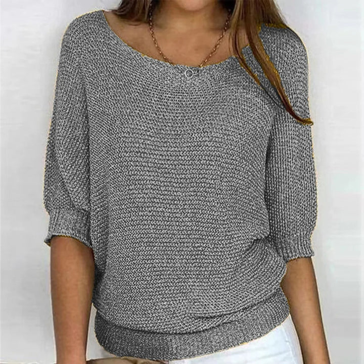 Men's Khaki Crew-Neck Half-Sleeve Knitted Sweater