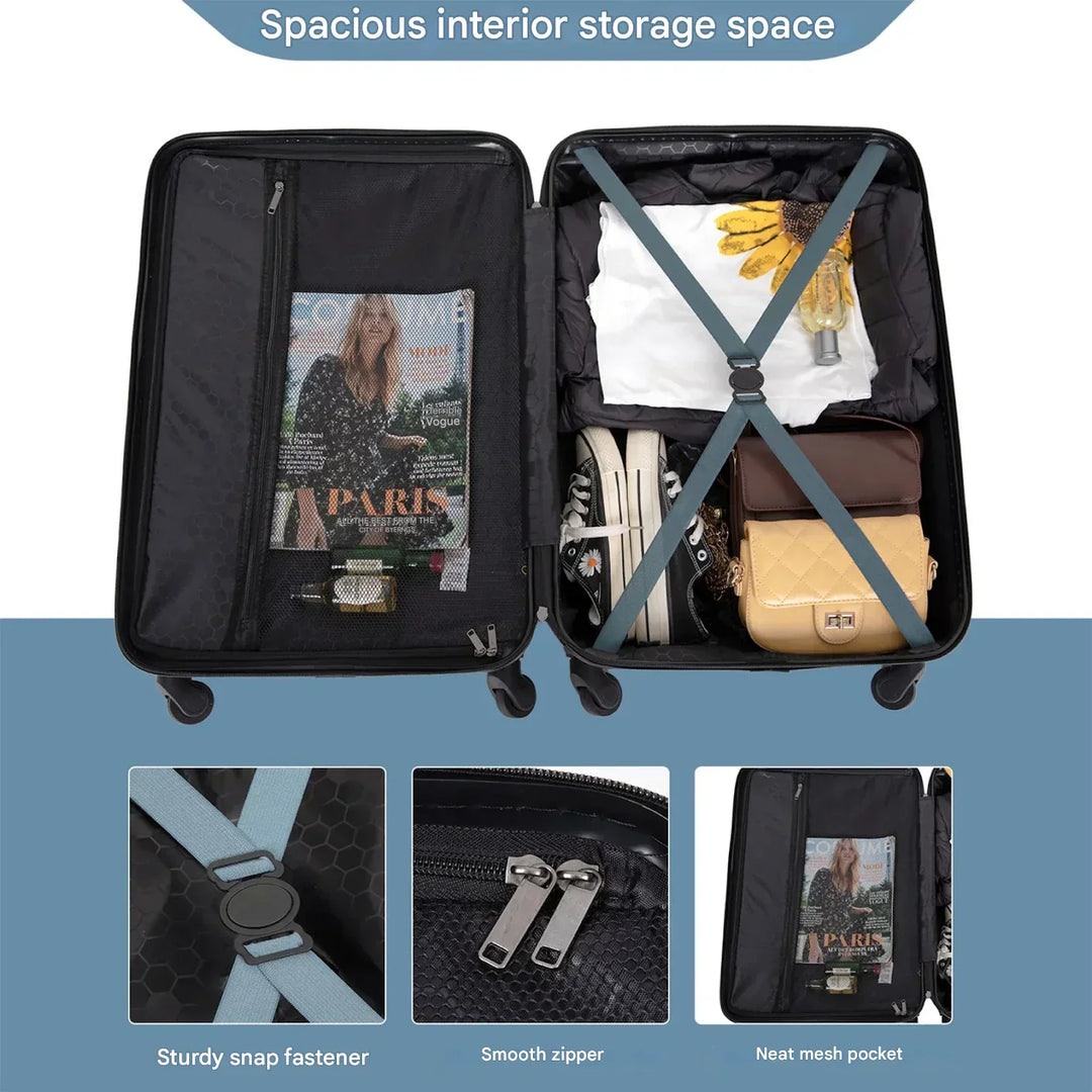 Stylish blue 3-piece hardshell suitcase set with spinner wheels, ideal for any travel or business trip.