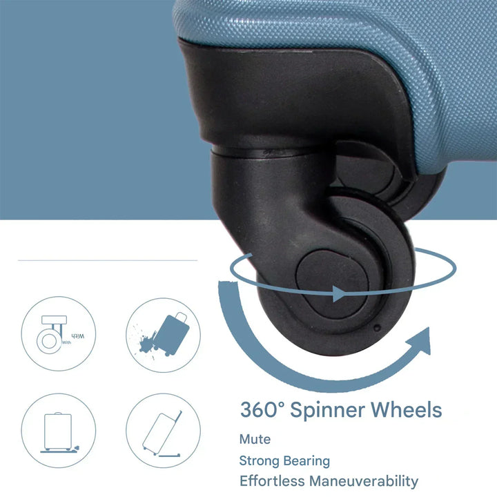 Secure 3-piece blue ABS hardshell travel luggage with TSA lock & multi-directional spinner wheels.