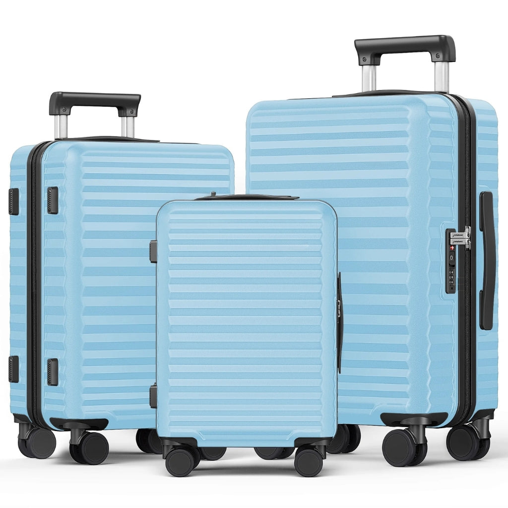 3-piece Monaco Skyline hard shell luggage set with spinner wheels. Durable travel suitcases for vacation & journey.