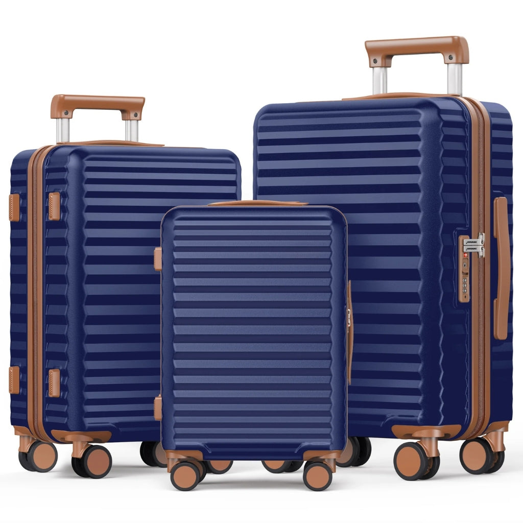 Expandable 3-piece Monaco Skyline hard shell travel set. Durable luggage with spinner wheels, perfect for journeys.