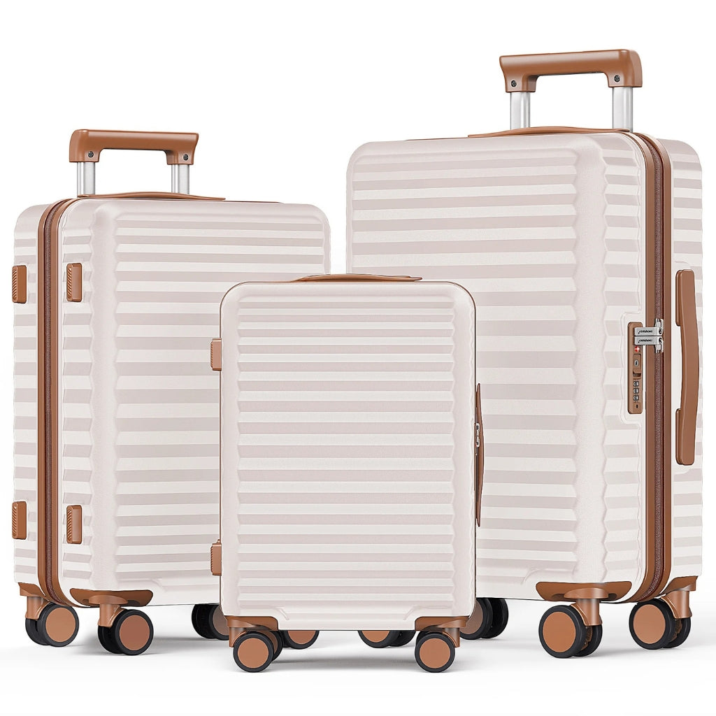Complete 3-piece Monaco Skyline hard shell suitcase set. Durable, lightweight luggage for all your travel needs.