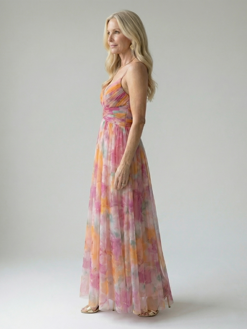 Flowy sleeveless wrap maxi dress in vibrant colors for women's summer vacation fashion.