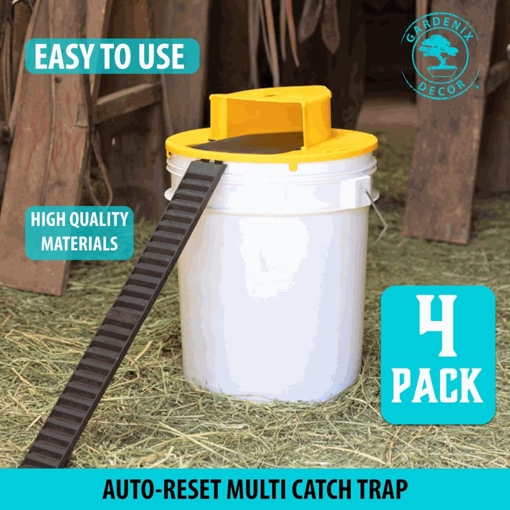 Humane 4-pack bucket lid mouse traps, effective rodent control for home and garden