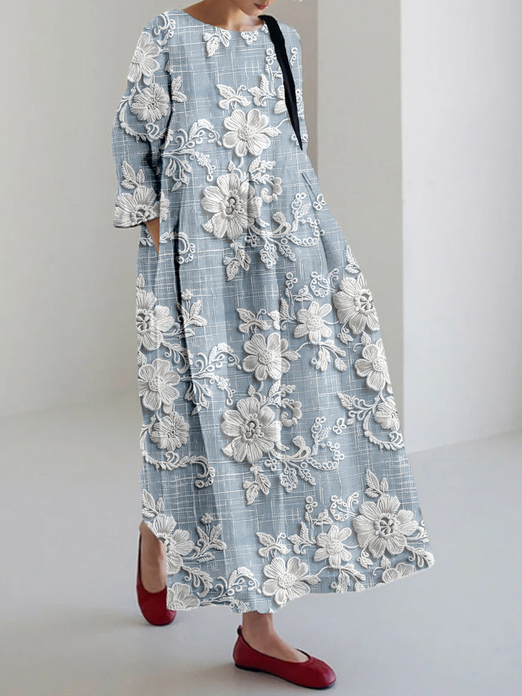 Chic floral maxi dress for women, featuring a beautiful pattern and 3/4 sleeves, perfect for elegant occasions.