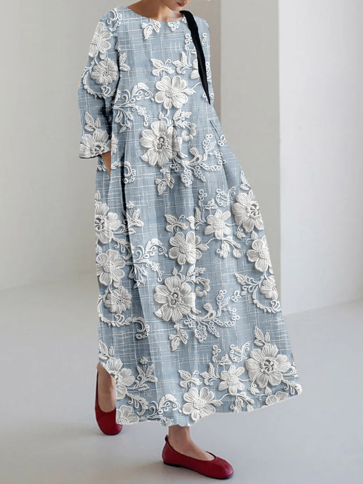 Chic floral maxi dress for women, featuring a beautiful pattern and 3/4 sleeves, perfect for elegant occasions.