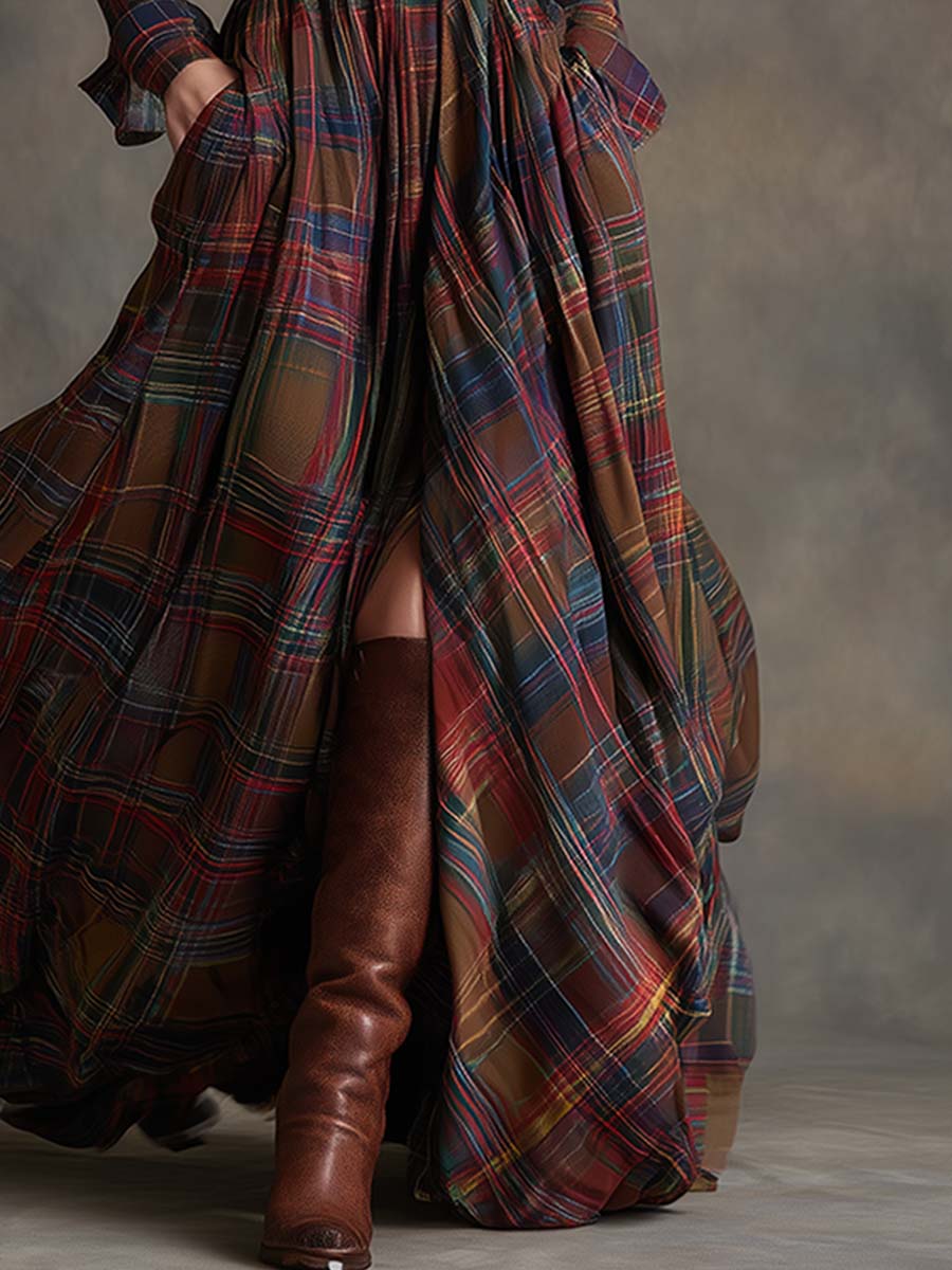 Chic women's long sleeve belted maxi dress, an elegant shirt dress design for modern fashion.