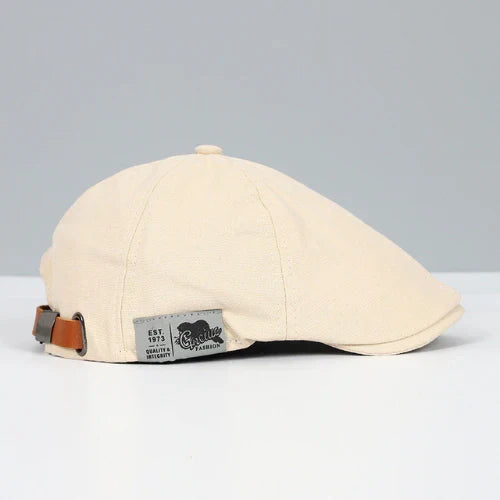 Fashionable men's casual ivy cap, paneled design with button top & adjustable buckle, perfect headwear.