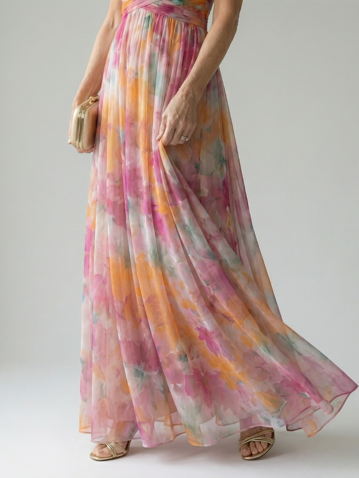 Elegant women's sleeveless maxi wrap dress, ideal for summer vacation and resort wear.