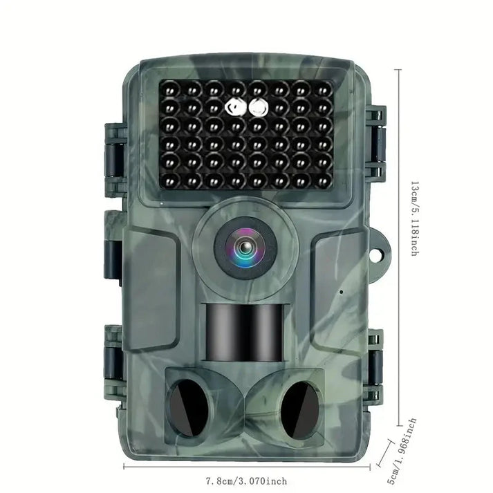 4K trail camera strapped securely to a tree, ideal for garden surveillance and nature photography.