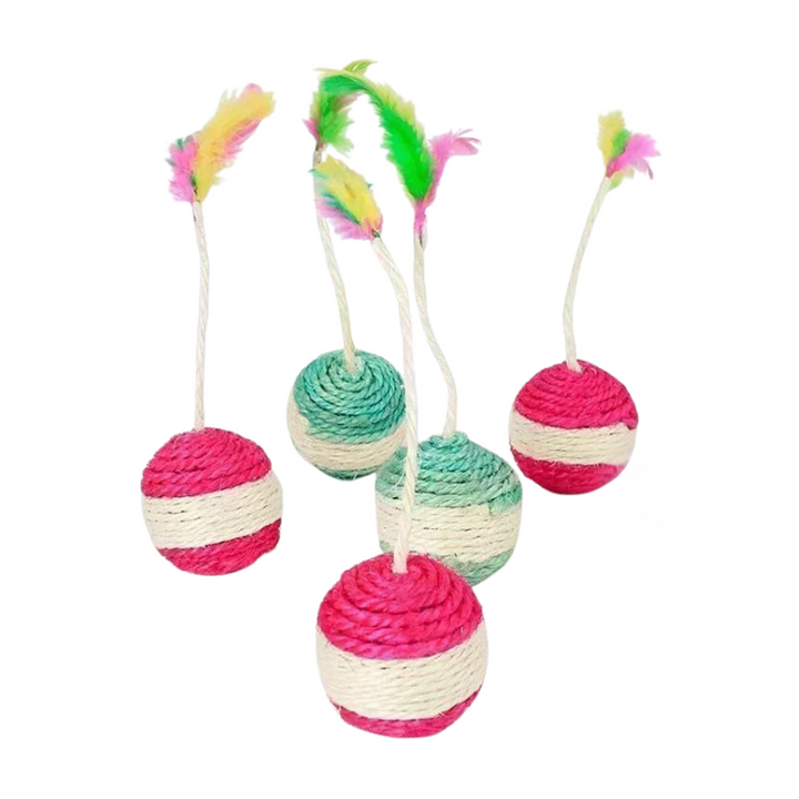 Interactive cat toy 5-pack with feathers & sisal for scratching, chasing, and enrichment. Fun for kittens & adult cats.