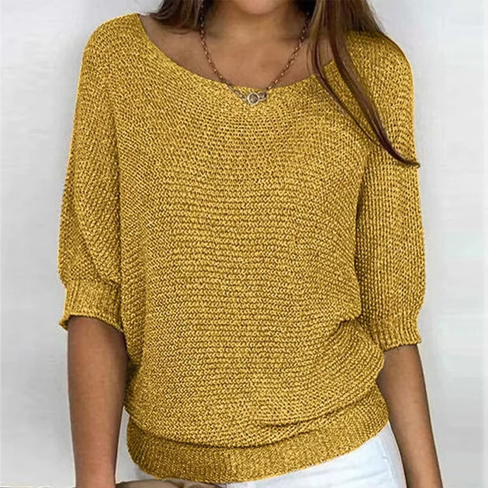 Men's Khaki Crew-Neck Half-Sleeve Knitted Sweater